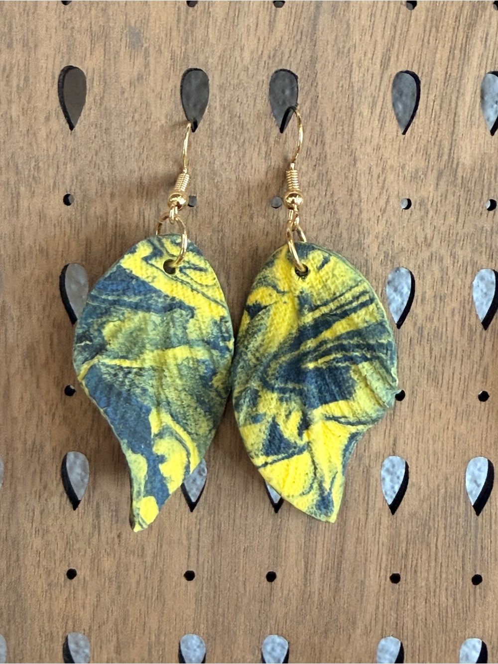 Handcrafted Yellow and Gray Leaf Drop Ceramic Earrings
